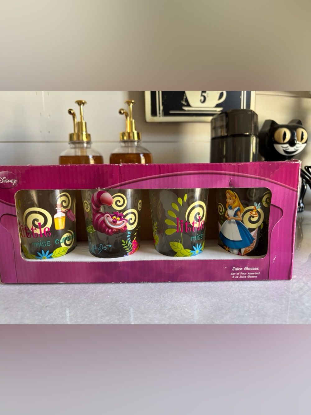 Disney Alice in Wonderland Gray Juice Glass Set with Pink Box